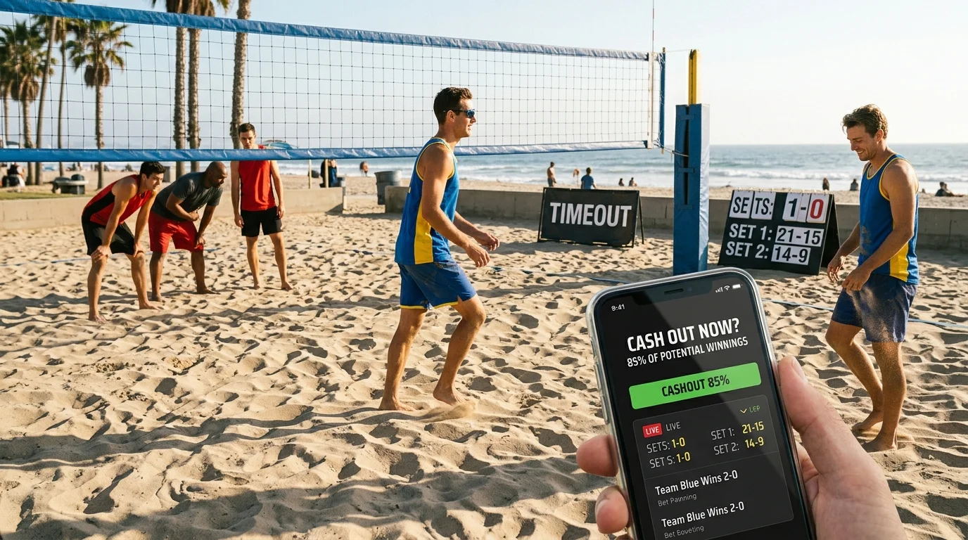 Cashout-Szenario beim Beachvolleyball – komfortable Führung im zweiten Satz, Momentum-Analyse