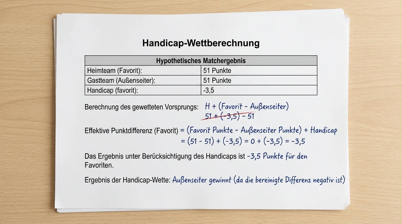 Beachvolleyball Punkte-Handicap Beispiel: Gesamtpunkte-Berechnung nach Matchende mit Handicap-Linie