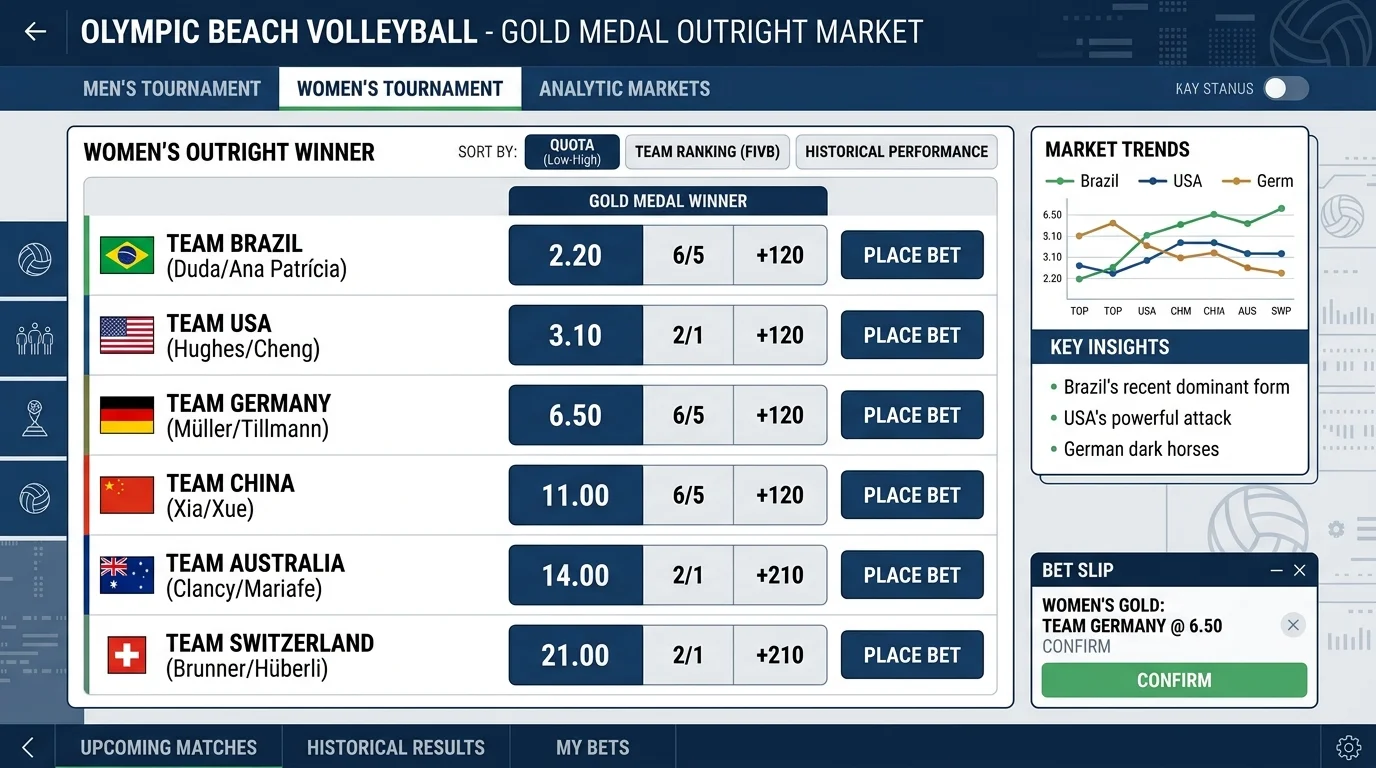 Olympia Langzeitwetten Beachvolleyball – Outright-Markt auf den Goldmedaillengewinner bei einem lizenzierten deutschen Buchmacher