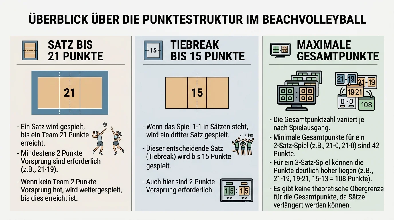Beachvolleyball Spielformat Übersicht: Punkte pro Satz und maximale Gesamtpunkte im Over/Under-Kontext