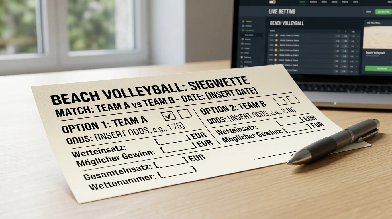 Zwei-Weg-Markt bei der Beachvolleyball Siegwette: Wettschein mit Optionen für Team A und Team B