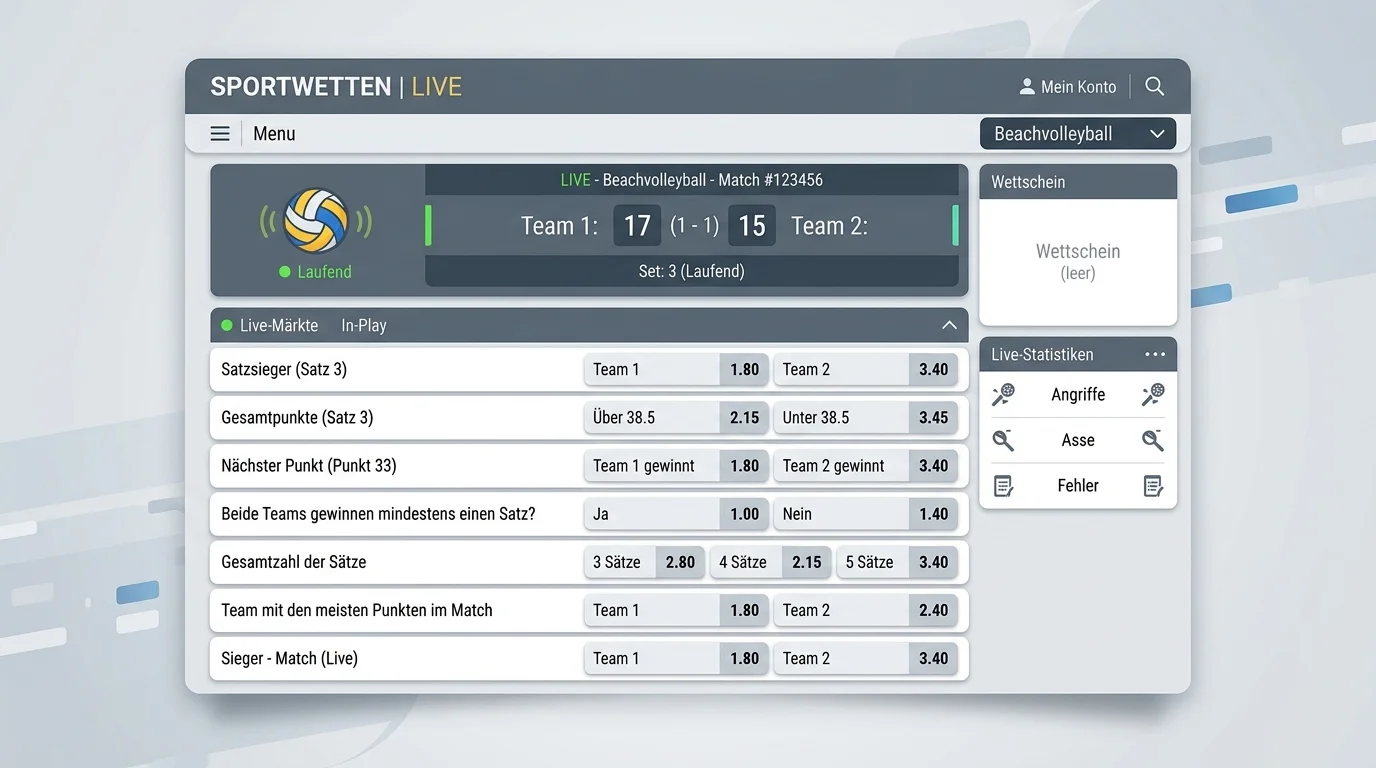 Live-Wetten Beachvolleyball Marktvergleich – In-Play-Angebot bei deutschen GGL-lizenzierten Buchmachern