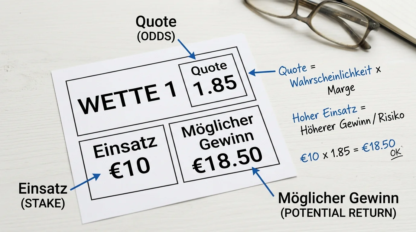 Bestandteile eines Beachvolleyball-Wettscheins: Quote, Einsatz und möglicher Gewinn erklärt