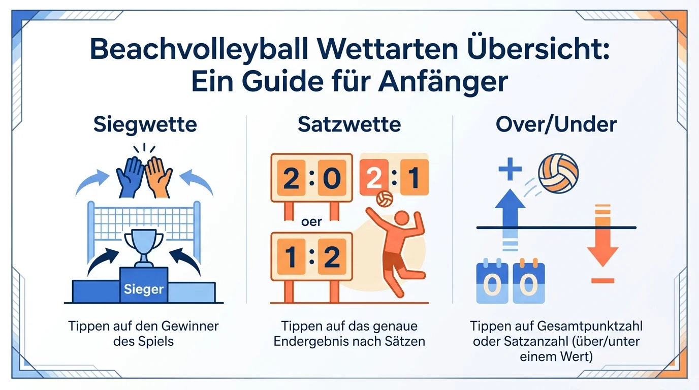 Übersicht der Beachvolleyball-Wettarten – Sieg-, Satz- und Over/Under-Wetten für Einsteiger erklärt