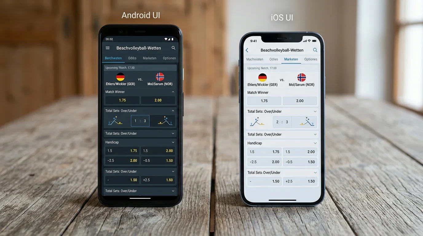 Android- und iOS-Apps für Beachvolleyball-Wetten im direkten Vergleich – Verfügbarkeit und Funktionsumfang