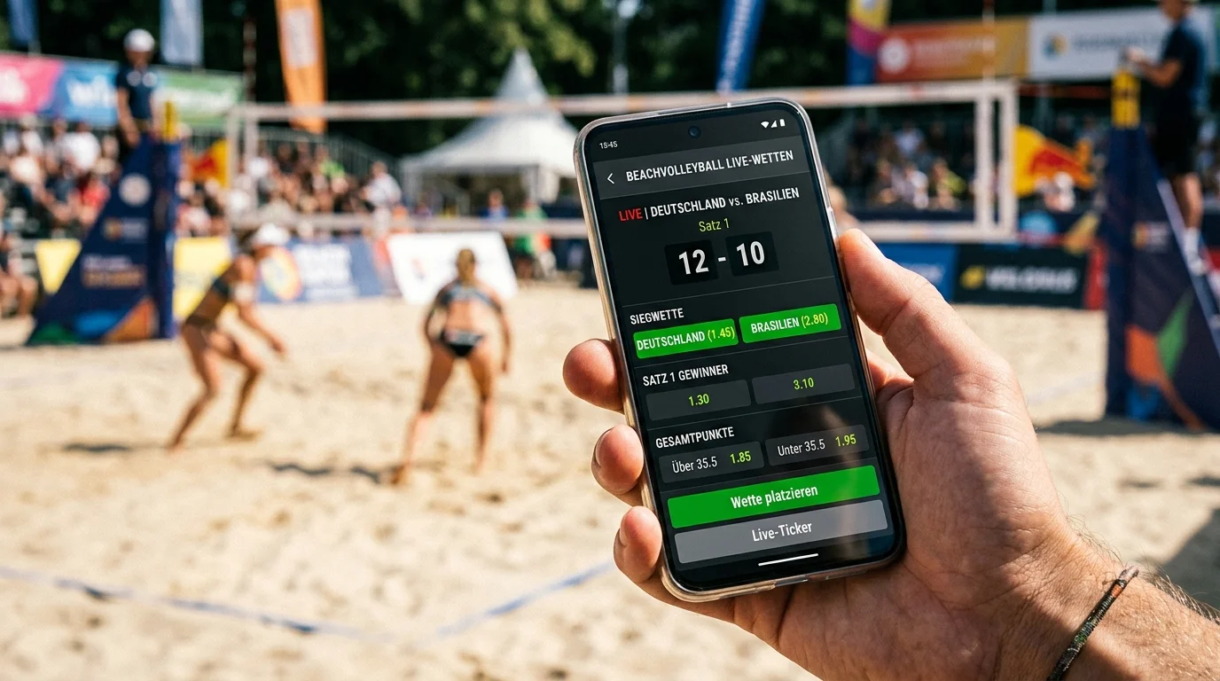 Beachvolleyball Live-Wetten auf dem Smartphone – Echtzeitquoten und Spielstand in einer Wett-App