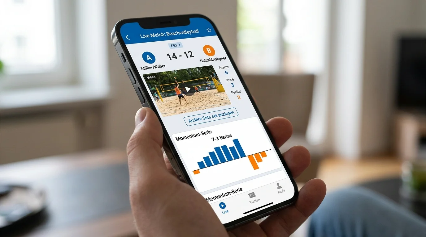Momentum-Anzeige und Punktverlauf beim Beachvolleyball in einer Live-Wett-App – Serenmuster erkennen
