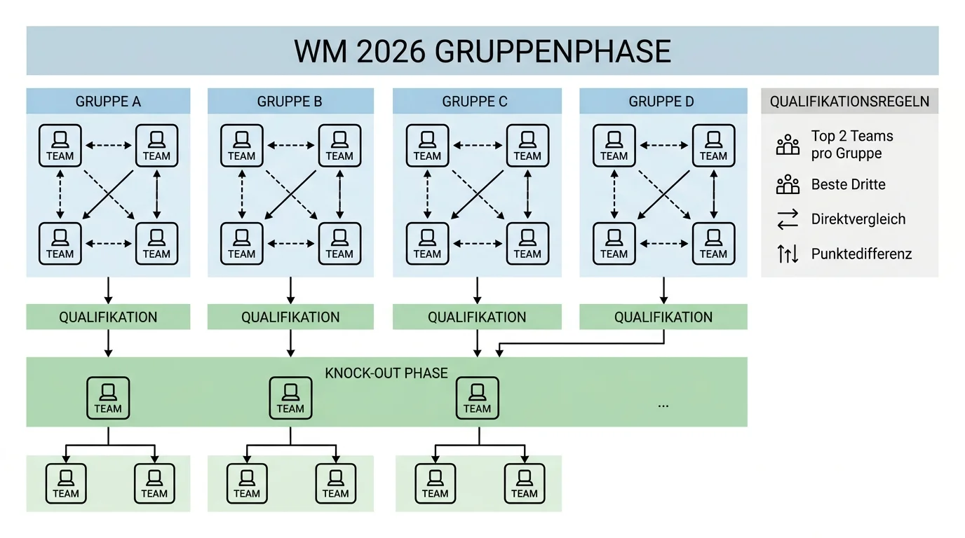 Schematische Darstellung der Gruppenphase bei der Beachvolleyball-WM 2026 – Turnierstruktur und Qualifikationsregeln