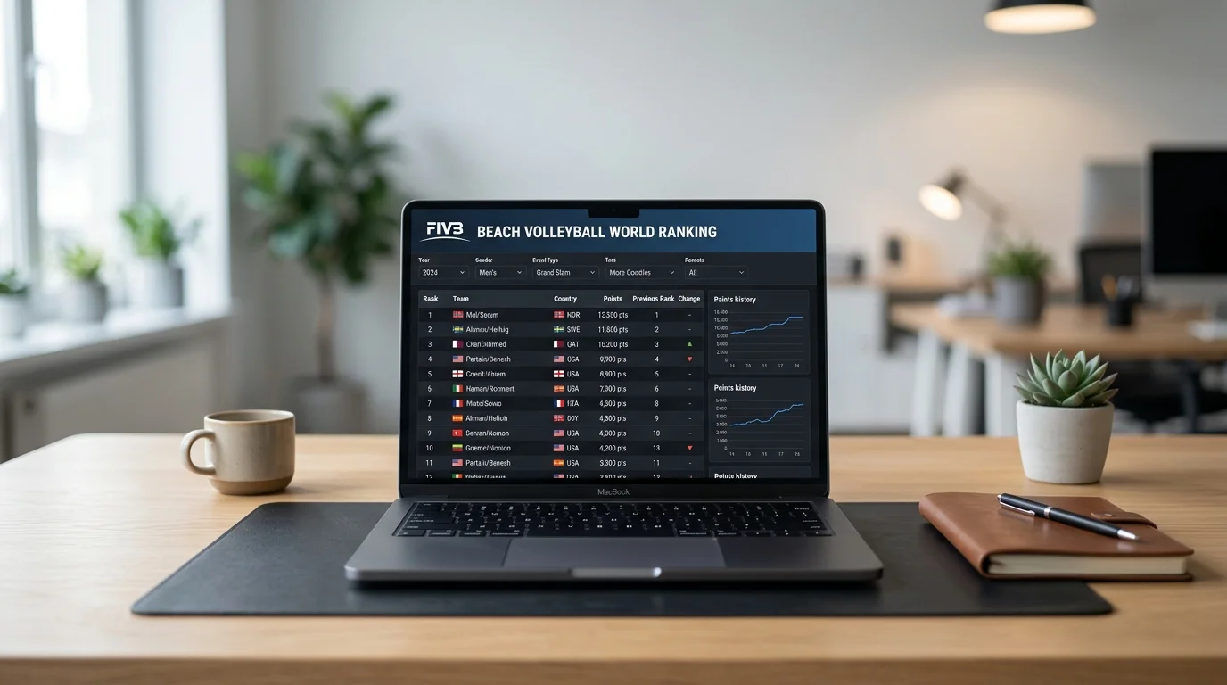FIVB Weltrangliste Beachvolleyball auf einem Laptop-Bildschirm als Analyse-Tool für Sportwetten