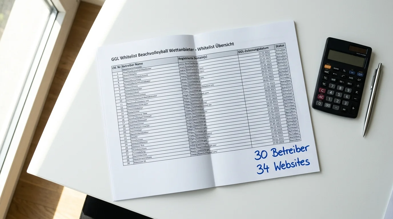 GGL-Whitelist Übersicht: 30 lizenzierte Anbieter mit 34 zugelassenen Websites für den deutschen Sportwettenmarkt